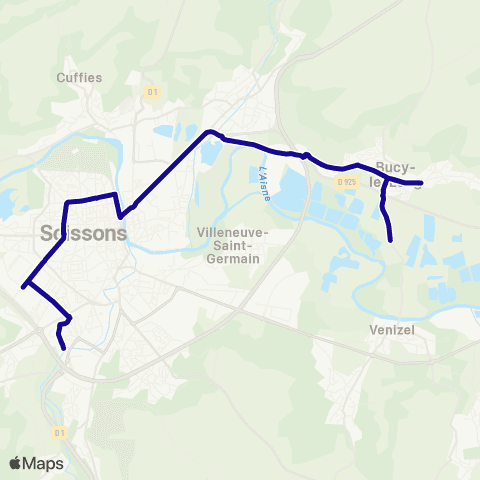 Hauts-de-France Car 02 - Scolaire Bucy le Long - Soissons Lycée map