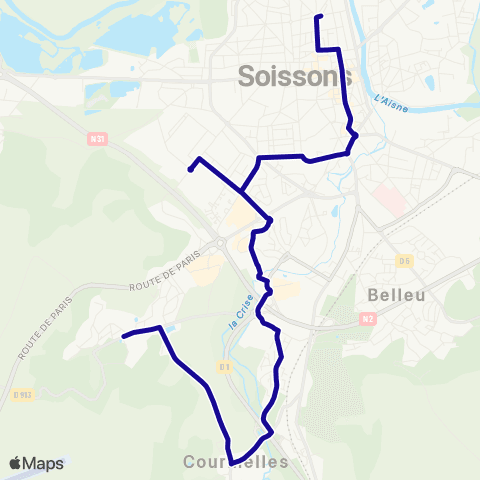 Hauts-de-France Car 02 - Scolaire Vauxbuin - Soissons Lycée map