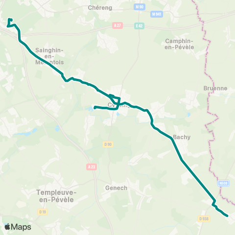 Hauts-de-France Car 59 - Nord Mouchin / Cysoing / Villeneuve D'Ascq map