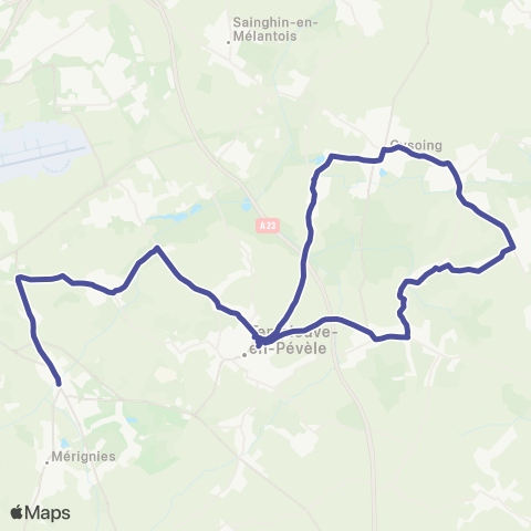 Hauts-de-France Car 59 - Nord Flexi Pév'Ailes - Templeuve Aller map