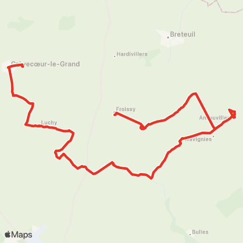 Hauts-de-France Car 60 - Lignes scolaires Collège de Crèvecoeur le Grand map