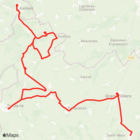 Hauts-de-France Car 60 - Lignes scolaires Collèges d'Aumale map
