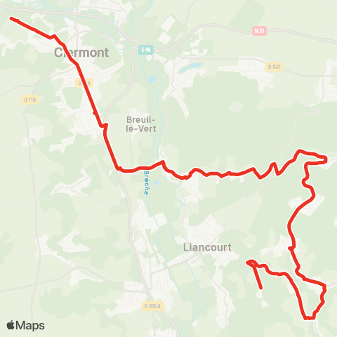 Hauts-de-France Car 60 - Lignes scolaires Établissements de Clermont - Agnetz - Breuil le vert map