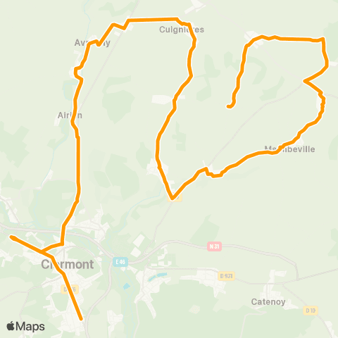 Hauts-de-France Car 60 - Lignes scolaires Établissements de Clermont - Agnetz - Breuil le vert map