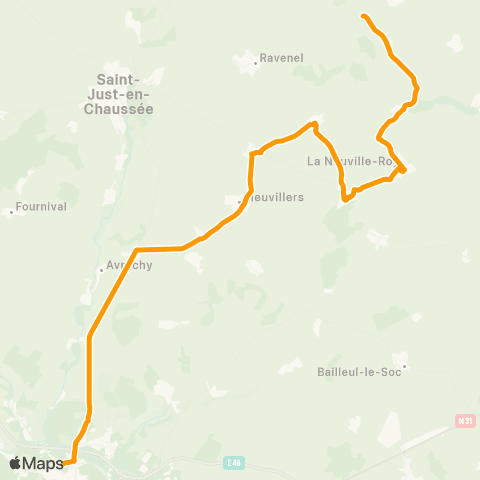 Hauts-de-France Car 60 - Lignes scolaires Établissements de Clermont - Agnetz - Breuil le vert map