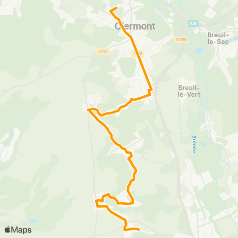 Hauts-de-France Car 60 - Lignes scolaires Établissements de Clermont - Agnetz - Breuil le vert map