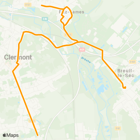 Hauts-de-France Car 60 - Lignes scolaires Établissements de Clermont - Agnetz - Breuil le vert map