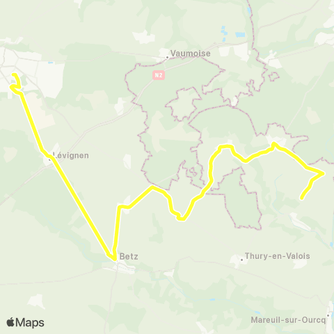 Hauts-de-France Car 60 - Lignes scolaires Établissements de Crépy via Betz map