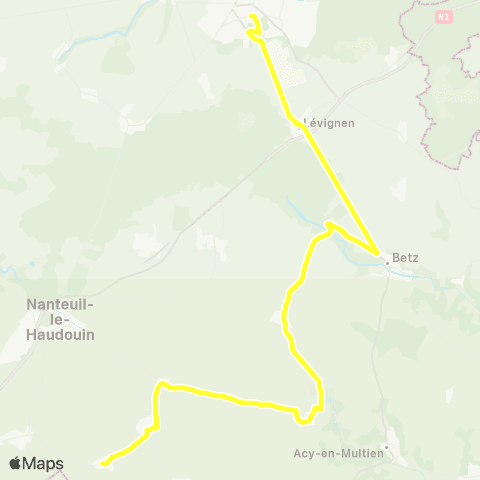Hauts-de-France Car 60 - Lignes scolaires Établissements de Crépy via Betz map
