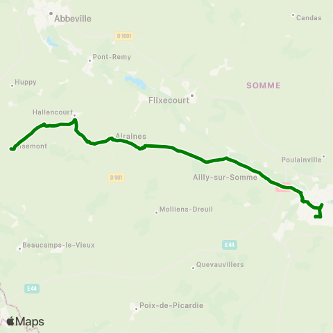 Hauts-de-France Car 80 Amiens – Oisemont – Mers les Bains map