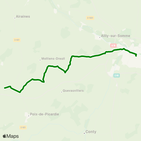 Hauts-de-France Car 80 Blangy sur Bresle - Amiens map