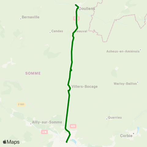 Hauts-de-France Car 80 Doullens - Villers Bocage - Amiens map