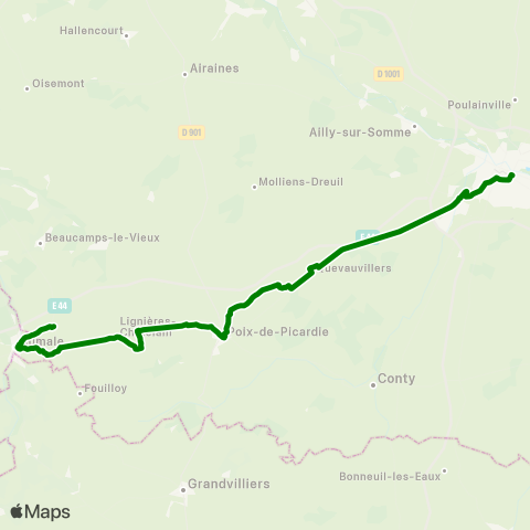 Hauts-de-France Car 80 Aumale - Poix de Picardie - Amiens map