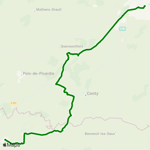 Hauts-de-France Car 80 Grandvilliers - Amiens map