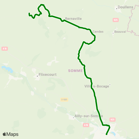 Hauts-de-France Car 80 Cramont - Bernaville - Amiens map