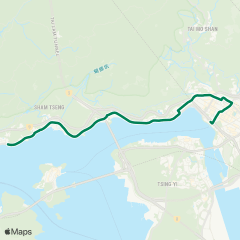 Kowloon Motor Bus Sham Tseng (Sea Crest Villa) - Tsuen Wan W Sta map