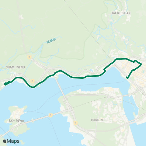 Kowloon Motor Bus Tsuen Wan W Sta - Sham Tseng (Sea Crest Villa) map