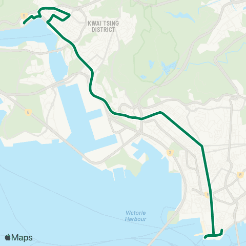 Kowloon Motor Bus Tsim Sha Tsui E (Mody Rd) - Tsuen Wan (Bayview Garden) map
