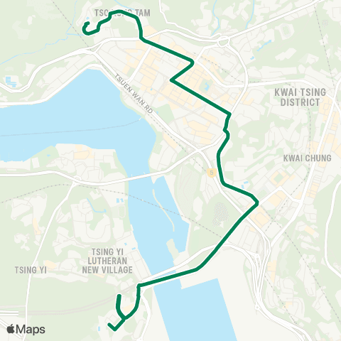 Kowloon Motor Bus Tsing Yi (Mayfair Garden) - Tsuen Wan (Allway Gardens) map