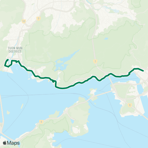 Kowloon Motor Bus Tuen Mun (Lung Mun Oasis) - Tsuen Wan Sta map