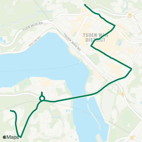 Kowloon Motor Bus Tsing Yi (Cheung Wang Estate) - Tsuen Wan (Discovery Pk) map
