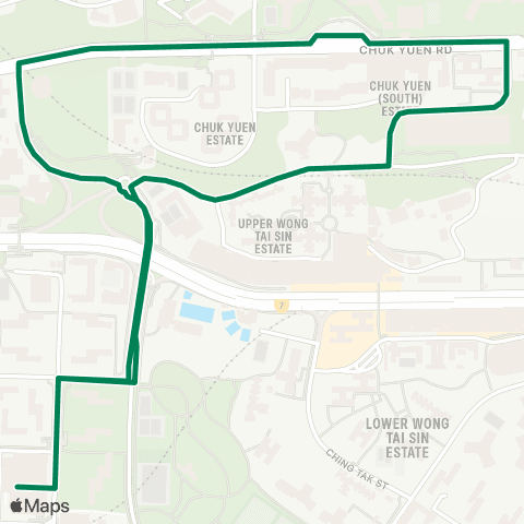 Kowloon Motor Bus Lok Fu - Chuk Yuen Estate (Circular) map
