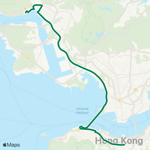 Kowloon Motor Bus Tsuen Wan (Bayview Garden) - Wan Chai (Fleming Rd) map