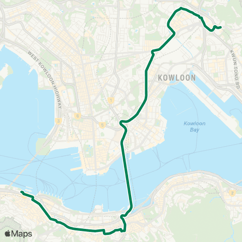 Kowloon Motor Bus Ping Shek / Choi Hung Sta - Central (Macao Ferry) map
