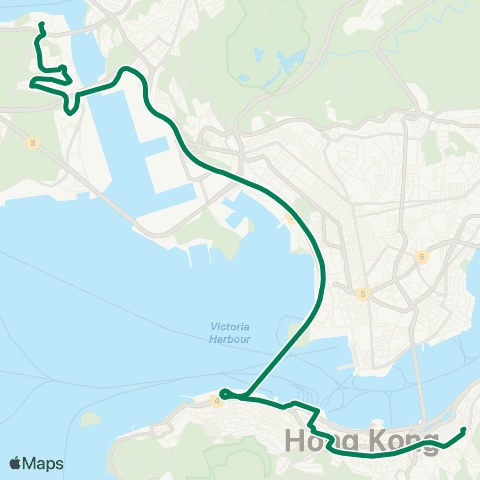 Kowloon Motor Bus Tsing Yi (Cheung On Estate) - Causeway Bay (Tin Hau) map