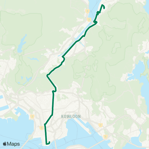 Kowloon Motor Bus Yiu On - Tsim Sha Tsui East (Mody Road) map