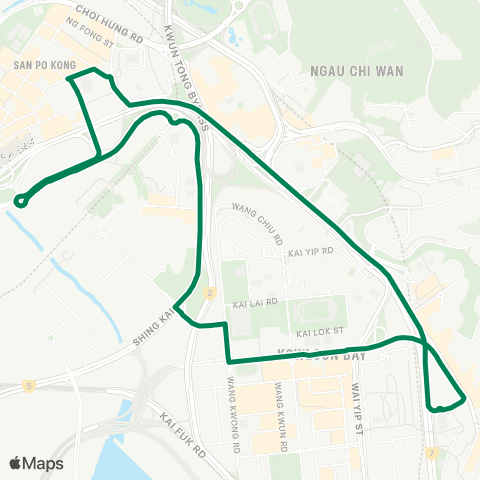 Kowloon Motor Bus Kai Tak (Tak Long Estate) - Kowloon Bay Sta (Circular) map