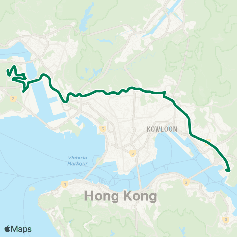 Kowloon Motor Bus Tsing Yi (Cheung Hang Estate) - Yau Tong (经青富苑) map