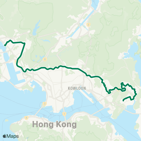 Kowloon Motor Bus Tseung Kwan O (Choi Ming) - Tsuen Wan W Sta map
