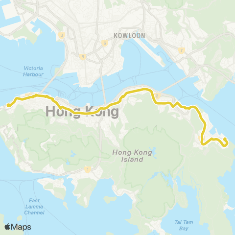 Citybus Siu Sai Wan (Island Resort) - Kennedy Town (Belcher Bay) map