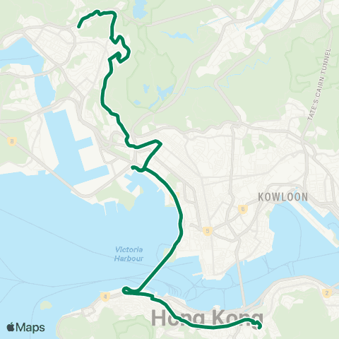 Kowloon Motor Bus Tsuen Wan (Shek Wai Kok) - Causeway Bay (Cotton Path) map