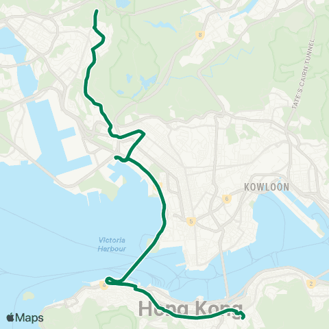 Kowloon Motor Bus Tsuen Wan (Shek Wai Kok) - Causeway Bay (Cotton Path) map