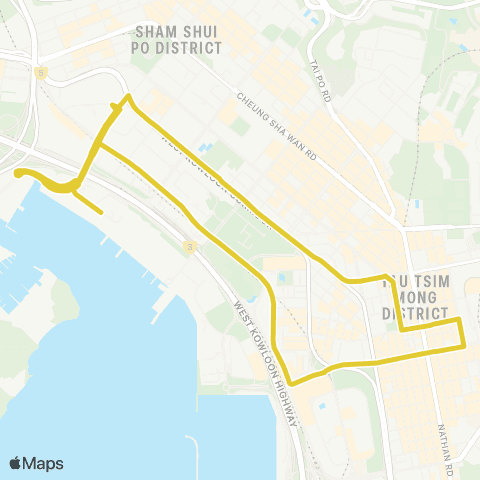Citybus Hoi Ying Estate - Mong Kok (Circular) map