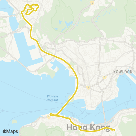 Citybus Kwai Shing Circuit - Causeway Bay (Moreton Ter) (Omit Kwai Fong) map