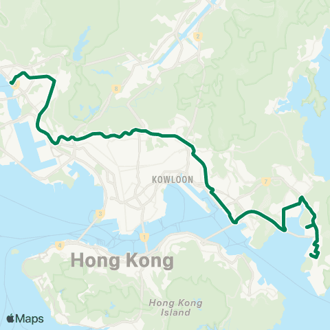 Kowloon Motor Bus Tseung Kwan O Industrial Estate - Tsuen Wan W Sta map