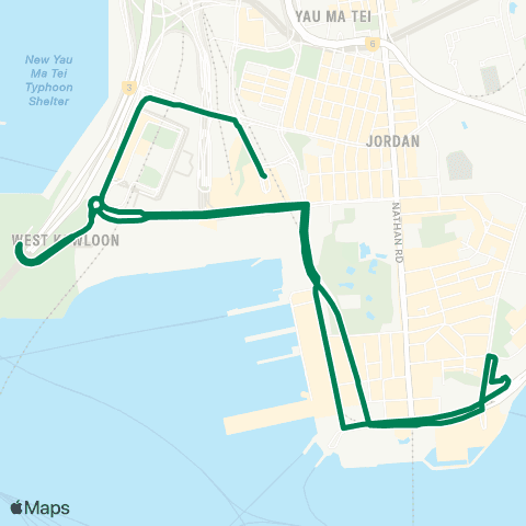 Kowloon Motor Bus High Speed Rail (W Kowloon Sta) - Wkcd ‧ Tsim Sha Tsui ‧ High Speed Rail (Circular) map
