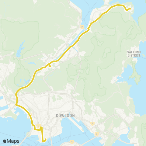 Citybus Go Pk Sai Sha - Tsim Sha Tsui (Mody Rd) map