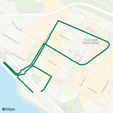 Green Minibus Services Tsuen Wan W Stationpublic Transport Interchange - Tsuen Wan Sta (Circular) map