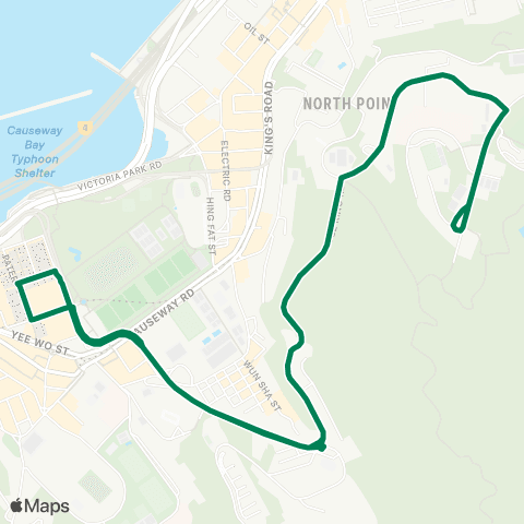 Green Minibus Services Upper Braemar Hill - Causeway Bay (Circular) map