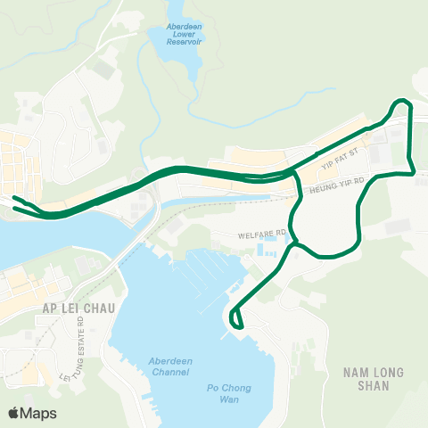 Green Minibus Services Aberdeen (Tung Sing Rd) - Shum Wan Rd Public Transport Terminus (via Grantham Hosp) (Circular) (Special Departures) map