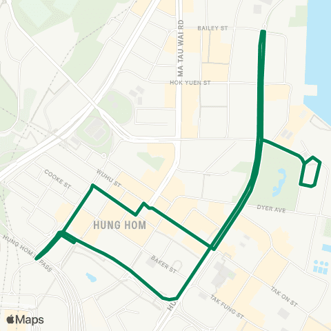Green Minibus Services Laguna Verde - Hung Hom Sta (Circular) (Shortworking Service (A.M. Peak) map