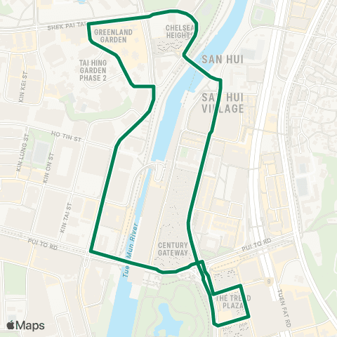 Green Minibus Services Tai Hing Garden - Tuen Mun Town Ctr (Circular) map