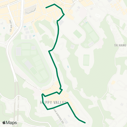 Green Minibus Services Causeway Bay (Lan Fong Rd) - Happy Val (Holly Rd) map