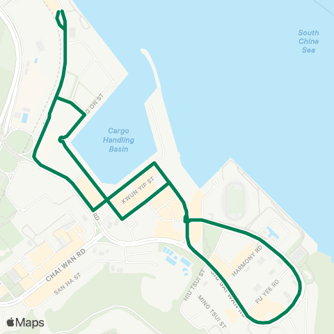 Green Minibus Services Heng Fa Chuen Public Transport Interchange - Siu Sai Wan (Cheerful Garden) (Circular) map