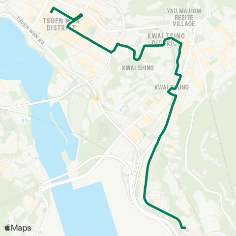 Green Minibus Services Tsuen Wan (Tso Kung St) - Princess Margaret Hosp map