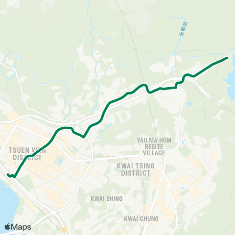 Green Minibus Services Hoi Kwai Rd Public Transport Interchange - Shing Mun Reservoir map